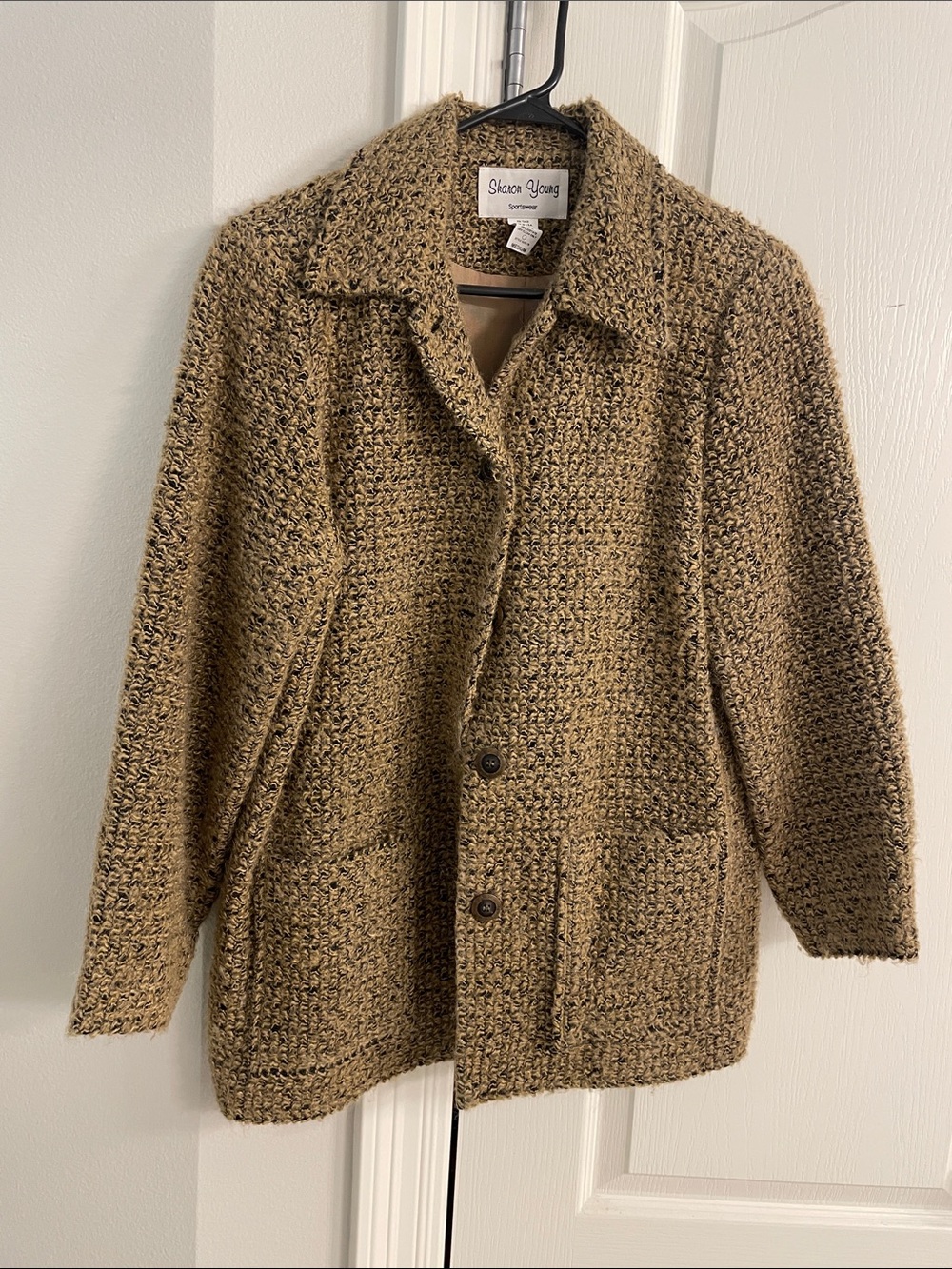 Sharon Young Tan Bouclé Teddy Jacket with Patch Pockets